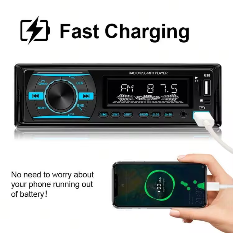 1 Din Car Radio Stereo Bluetooth MP3 Player FM Radio, 7 Color Options With Remote Control, AUX/USB/TF Card Slot, Car Mounting Kit - 12V - View 7