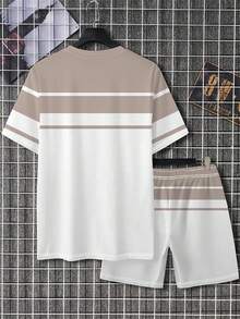 Voidago Men's Breathable Casual Short Sleeve Set - Summer Lightweight Stretchy Polyester Blend, Round Neck Design, Washable, Dual-Color Splicing Logo Detail - Multicolor - View 6