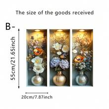 3片装花瓶墙贴，优雅花卉设计，可移除自粘乙烯基墙纸，适用于客厅和卧室家居装饰 - 多色 - 查看 13