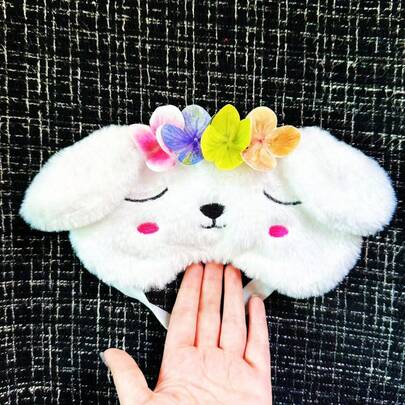 Urocza opaska na oczy w kształcie szczeniaka, pluszowa, kwiatowa opaska na oczy dla psa samoyeda, niezbędna do spania, podróży i biura