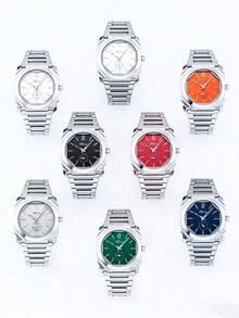 男士奢华八角形表盘腕表 - 不锈钢表带，简约模拟腕表，带小秒针表盘，适合商务和休闲场合佩戴（多种颜色可选） - 均碼 - 查看 5