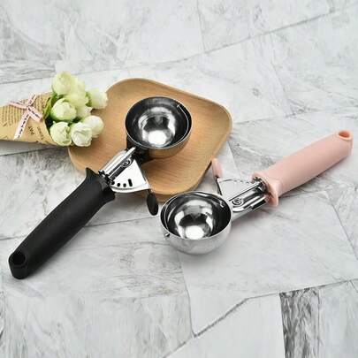 Stainless Steel Ice Cream Scoop - 1pc Modern Dough Scoop With Trigger - Reusable Melon Spoon For Baking, Party, Wedding, Restaurant, Home, Kitchen Gadgets, Dorm Essentials