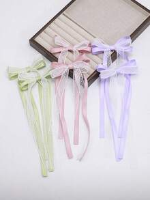 2件套优雅蕾丝缎面蝴蝶结发饰，女士高端发夹，时尚发饰，带缎面尾饰，爪夹，发卡，发爪，发夹，发卡 - 淺藍色 - 查看 1