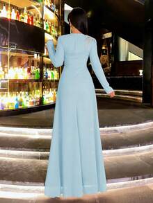 CHOSMO Women's Elegant Long Dress Birthday Party Gown New Year Outfit Christmas Party Dress New Wedding Guest Dress Formal Solid Color Heavy Fall - Baby Blue - View 3