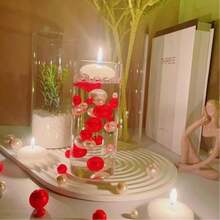 200克人造无孔漂浮珍珠，混合尺寸10毫米/16毫米/20毫米，可用于花瓶填充、婚礼装饰、漂浮蜡烛装饰、家居摆件，适合DIY婚礼、生日、主题派对、情人节、万圣节、圣诞节装饰（含水珠） - 紅色+白色 - 查看 8