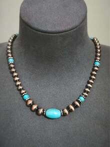 Vintage Turquoise Necklace, Antique Silver Tone Jewelry For Women - Multicolor - View 14
