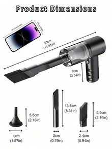 这款三合一无线手持吸尘器小巧便携，吸力强劲，内置1800mAh Type-C可充电电池，适用于汽车、家居、宠物清洁，配备低噪音空气净化器和多种吸嘴配件。这款迷你吸尘器是汽车清洁、键盘清洁、家居清洁的必备良品，也是新年和节假日的理想礼物。 - A - 查看 8