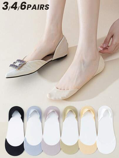 Bộ 3/4/6 đôi tất nữ đa màu sắc, thiết kế eo thon, gót silicon chống trượt, chất liệu lụa băng mát lạnh, phong cách công sở, thích hợp cho ở nhà, đi làm, hẹn hò, quà tặng sinh nhật/ngày lễ (Không kèm thiệp giấy)