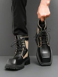Outdoor Hiking Boots Men, Retro High-Top Chelsea Ankle Boots, Solid Color Versatile Slip-On Casual Shoes, Comfortable & Durable Daily Commute, Minimalist Design - Black - View 3