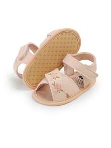 Infant/Toddler Girls' PU Leather Soft Bottom Open Toe Floral Princess Flat Sandals, Summer - Apricot - View 7