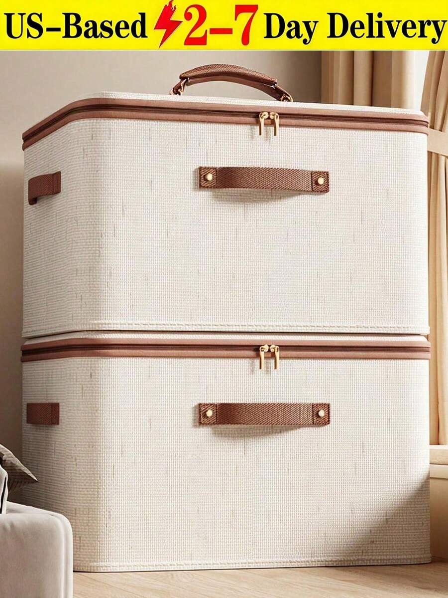 1pc Dustproof Storage Box With Lid Large Capacity Foldable Clothes Storage Box Double Thickness Moisture-Proof Storage Box, Under-Bed Storage Collapsible Closet Organizer Container, Fabric Organizer Box With Handles, Decorative Storage Boxes With - Multicolor - View 1