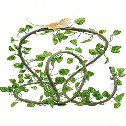 Reptile Jungle Climbing Set - Flexible Vines And Leaves With Suction Cups For Habitat Decor, Durable All-Season Material, Suitable For Chameleons, Lizards, Geckos Climbing