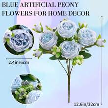 1 Bó hoa mẫu đơn giả bằng lụa, hoa hồng giả trang trí, thích hợp cho mùa thu, năm mới, đám cưới, nhà cửa, nhà hàng, phòng ngủ, ngày lễ, tiệc sinh nhật, sân vườn ngoài trời. - Màu xanh nhạt - Xem 3
