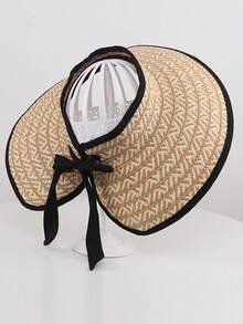 Mũ rộng vành gấp gọn dành cho nữ, mũ xô thoáng khí chống tia UV mùa hè mới, mũ chống nắng kẻ sọc bằng polyester kiểu dáng thường ngày. - mũ - Xem 12