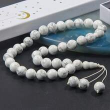 33颗10毫米天然白色绿松石珠手链，男女皆宜，精美礼盒包装，理想的斋月礼物 - 白色 - 查看 5