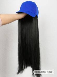 Women's 26-Inch Long Straight Hair With Adjustable Blue Baseball Cap, Natural And Realistic, Suitable For Women. - Black - View 3