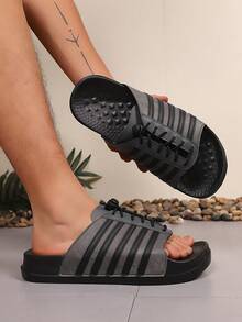 Dép lê thể thao nam thiết kế sọc, dép xỏ ngón đế dày cổ điển mùa hè 2026, dép đi biển, dép nghỉ mát. - Xám - Xem 6