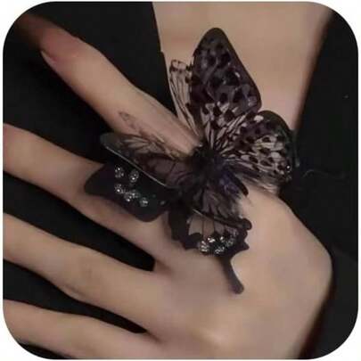 Multi - Layer Acrylic 3D Ring Women, Black Exaggerated Large Ring Open Adjustable Personality Gothic Decorative Ring Teens Women