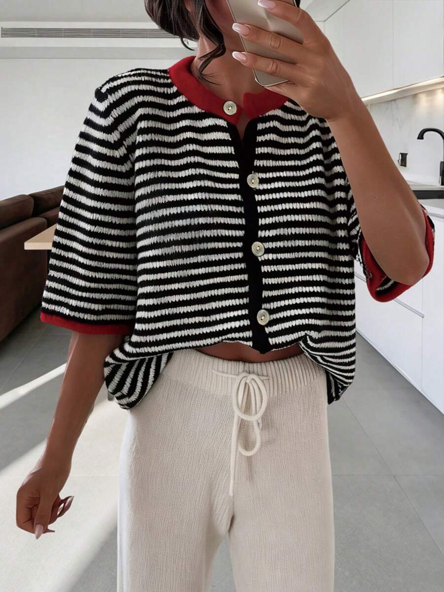 Nuevo suéter de mujer a rayas blancas y negras para primavera/verano 2026, adecuado para el Día de San Valentín y días festivos