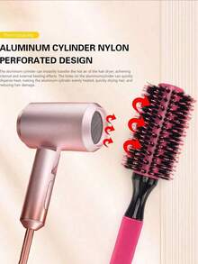 1个粉色铝管卷发器，圆柱形卷发梳，男女通用家用直发防毛躁卷发梳，耐热蓬松卷发梳，美发造型梳，梳子，卷发梳，头发护理梳 - 彩色 - 查看 3