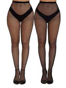 4pairs Women's Fishnet Pantyhose, Sexy Hollow Out Anti-Hook Tights With Small Holes - 黑色 - 查看 4