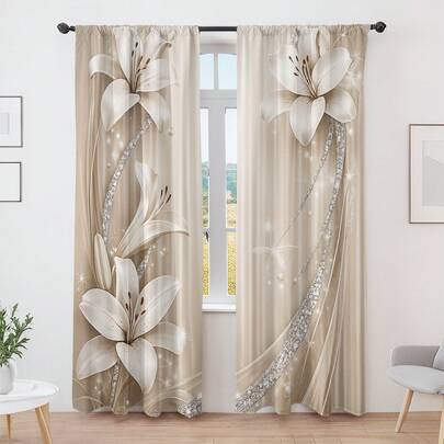 2 Stücke luxuriöser Stil Blumen 2D Digital-Muster Vorhänge, nordischer Stil Wohnzimmer und Schlafzimmer Halbverdunklungsvorhänge