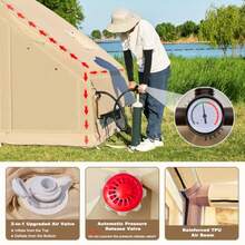 Inflatable Tents For Camping Blow Up Tent With Hand Pump Easy Setup Inflatable Hot Tent With Stove Jack Waterproof Oxford Air Glamping Tents For Camping Adult 4 Person Upgrade Version - 220.44吋長 x 118.08吋寬 x 82.8吋高/12人座有頂棚 - 查看 6