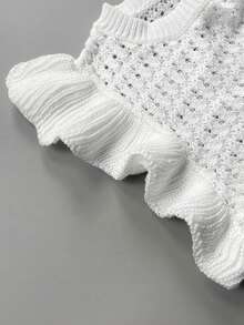 Blusa de mujer de punto a rayas sin mangas, blusa ligera de cuello redondo con volante en el bajo de manga corta en color blanco - Blanco - Ver 9