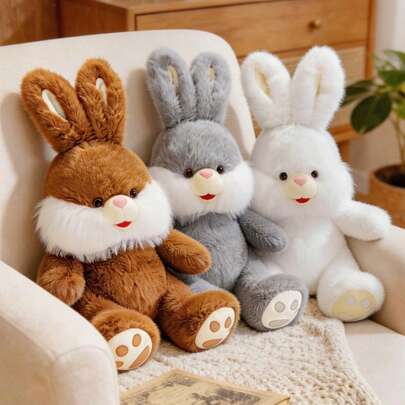 1pc Cute Fluffy Long Ear Rabbit Plush Doll Doll, Soft Comfortable Long Ear Rabbit Stuffed Animal Pillow, Home Decor, Children's Doll, Birthday/Easter/Mother's Day Gift