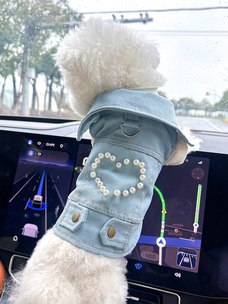 PETCIRCLE 1 bộ quần áo cho thú cưng, áo khoác cho chó, họa tiết trái tim, dành cho chó nhỏ. - Màu xanh lam - Xem 1