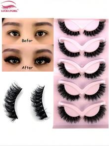 5 Pairs Cat Eye 3D Faux Mink Lashes, Winged & Natural Look, Wispy Voluminous Eye-End Elongated Soft False Eyelashes - Black - View 4