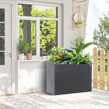GCCSJ Rectangular Planter,Tall Metal Planter Box For Outdoor Plants 32"X 12"X 24" , Heavy Duty Steel Large Rectangular Planter Box With Removable Insert Shelf, Modern Décor For Tall Plants, Trees, Flowers Rust Resistant With Drainage Holes & Included StandGray - Grey - View 8
