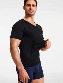 TAILONG Compression Shirt Men - Shapewear Mens Slimming Undershirt Short Sleeve Sports Athletic Workout Shaper Tank Top - 黑色 - 查看 3