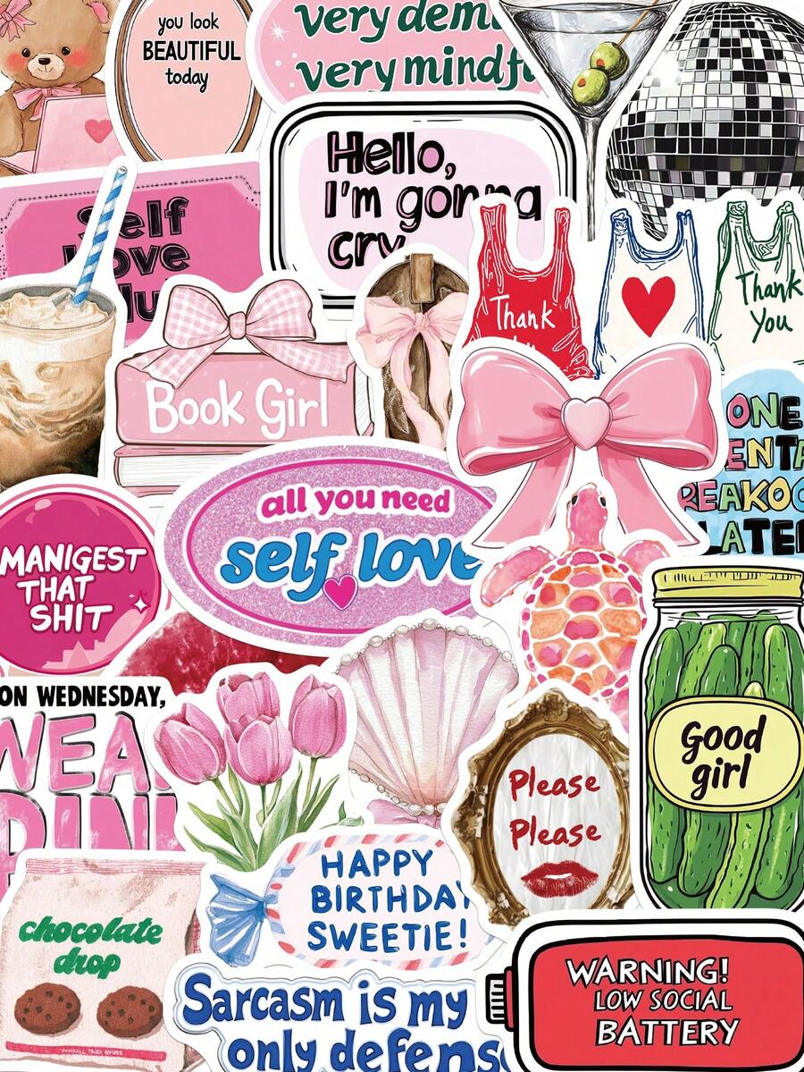 50张励志女孩贴纸 防水PVC贴纸 适用于水瓶、剪贴簿、滑板、行李箱、笔记本电脑、主题派对用品、DIY贴纸 - 彩色 - 查看 1