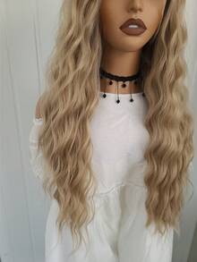 13X4 Long Wavy Synthetic Lace Front Wig, Synthetic Golden Wig, Women's Lace Front Wig, Natural Hairline, Cosplay Front Wig - Gold - View 6