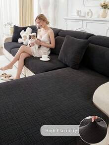 1pc Plush Velvet Sofa Seat Cushion Cover, Waterproof Anti-Slip Slipcover, Soft Skin-Friendly Modern Style, Pet Scratch Resistant, Suitable For L-Shaped Sofa And 1/2/3/4 Seater Sofa, All Season (Sold Individually) - Black - View 1