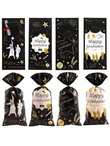 50pcs Graduation Party Gift Bags - Flat Candy Bags With Printed Graduation Patterns And Drawstring Closure; Ideal For Gift Packaging And Candy Packaging, Suitable For Graduation Parties And Themed Events. - One Size Fits All - View 3