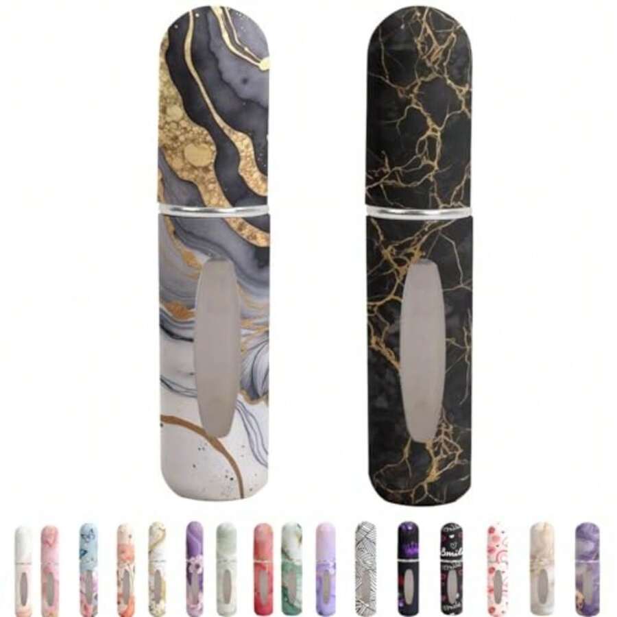 Refillable Perfume Atomizer Travel Bottles Portable Leakproof Mini Sprayer For Cologne And Essential Oils Plastic Empty Perfume Bottles With Unique Patterns 2 Pcs Pack Of 5 Ml Black Marble - Đá cẩm thạch đen - Xem 1