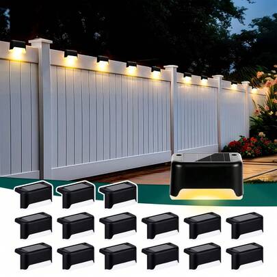 16 Pack Solar Deck Lights Outdoor, IP44 Waterproof Solar Fence Lights, LED Garden Step Lights Auto On/Off For Fence, Yard, Patio, Stairs, Railing, Wall Landscape Lighting700mAh Battery.
