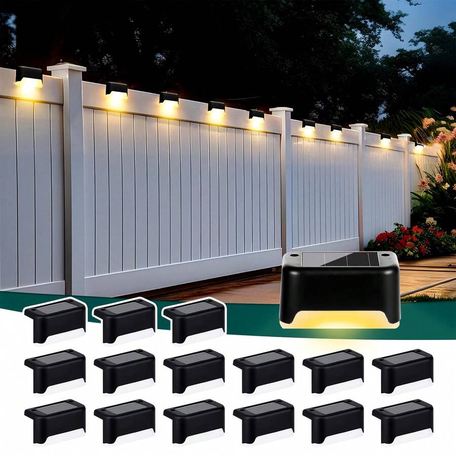 16 Pack Solar Deck Lights Outdoor, IP44 Waterproof Solar Fence Lights, LED Garden Step Lights Auto On/Off For Fence, Yard, Patio, Stairs, Railing, Wall Landscape Lighting700mAh Battery. - 16PC Black Basic - View 1