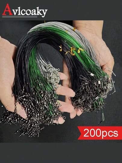  Dây dẫn câu cá Avlcoaky 200 chiếc bằng thép không gỉ, có khóa xoay và móc cài.