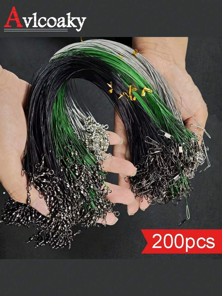 Avlcoaky 200支装带转环和扣环的钓鱼前导线不锈钢钓鱼前导线 - 彩色 - 查看 1