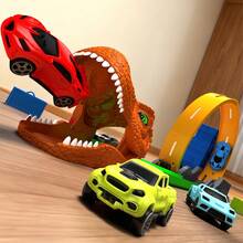 6件套恐龙主题车辆模型玩具套装，带360°轨道，STEM益智拼装玩具，赛车玩具，儿童拼图场景套装，包装精美，是送给孩子的理想日常礼物 - 彩色 - 查看 5