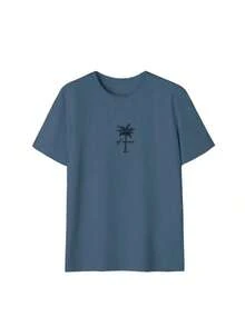 Women's Minimalist Coconut Tree Slogan Print Casual Round Neck Short Sleeve T-Shirt, Simple & Versatile, Suitable For Daily & Holiday Wear.Graphic Tee, Women, White, Black, Pink Summer VacationCasual Daily Wear, Pefert For Summer Vacation Outfits - Gray Blue - 查看 6