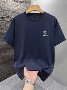2026 Nueva Camiseta de Moda para Hombre de Manga Corta con Estampado Gráfico, Ropa de Playa para Verano, Camiseta Holgada de Manga Corta.Esta camiseta para hombre tiene un estilo casual, ins - Navy - Ver 3
