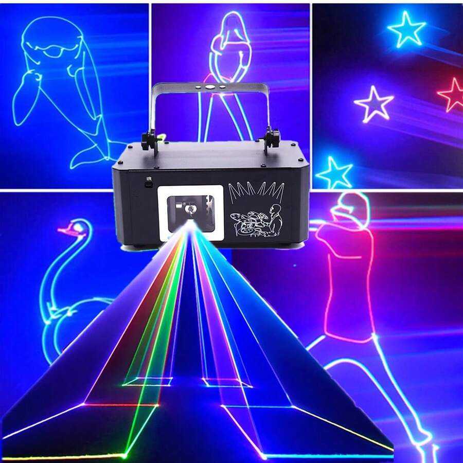 Proyector de iluminación de escenario activado por música DMX512 con patrón de haz RGB de animación 3D, adecuado para fiestas en interiores, cumpleaños en el hogar, bares, KTVs, bodas, clubes, festivales y otros eventos