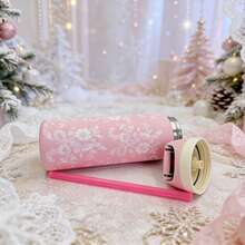 O-Wa Laaa Pink Lace Pattern Vacuum Flask With Straw 32Oz,945Ml, Can Be Used For Outdoor Sports, Heat Preservation Time More Than 24 Hours, Cold And Hot Water Can Be Insulated, Frozen Drinks, Beautiful Appearance, Exquisite Workmanship, Suitable For Camping, Work, Indoor Use.This Gentle And Lovely Color, Combined With The Exquisite Patterns, Will Fill Your Life With A Sweet And Warm Atmosphere. It Is Suitable As A Gift For Birthdays, Halloween, Thanksgiving, Valentine'S Day, Christmas And New Year. - Hồng - Xem 2
