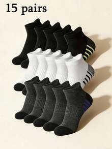 1/15 Pairs Men's Solid Color Short Socks - Minimalist Casual Comfortable Soft - Suitable For Daily Wear, Sports, Home - All Seasons - Multicolor - View 8
