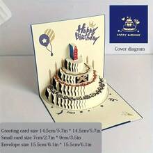 6/1pc 3D Happy Birthday/Christmas Gift Card, Pop-Up Birthday Cake Card With Envelope, Christmas Invitation Card - Birthday Cake - View 12