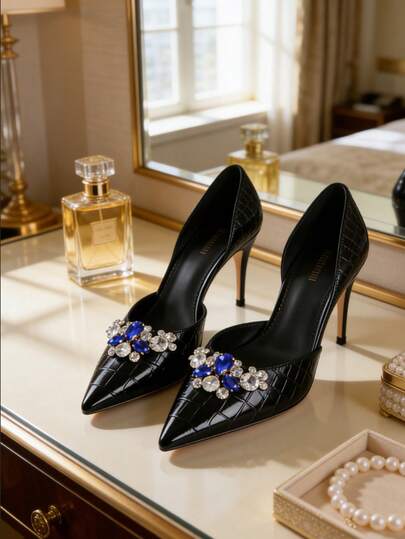 2pcs Blue Rhinestone Cute Bow Decor, Fashion Elegant Classic DIY High Heels, Sandals, Sneakers, Brooch, Bag Clips, Versatile Home Accessories Suitable For Stylish Women